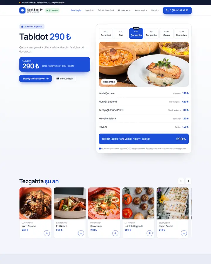 Tema 22 – Tabldot tasarım önizlemesi